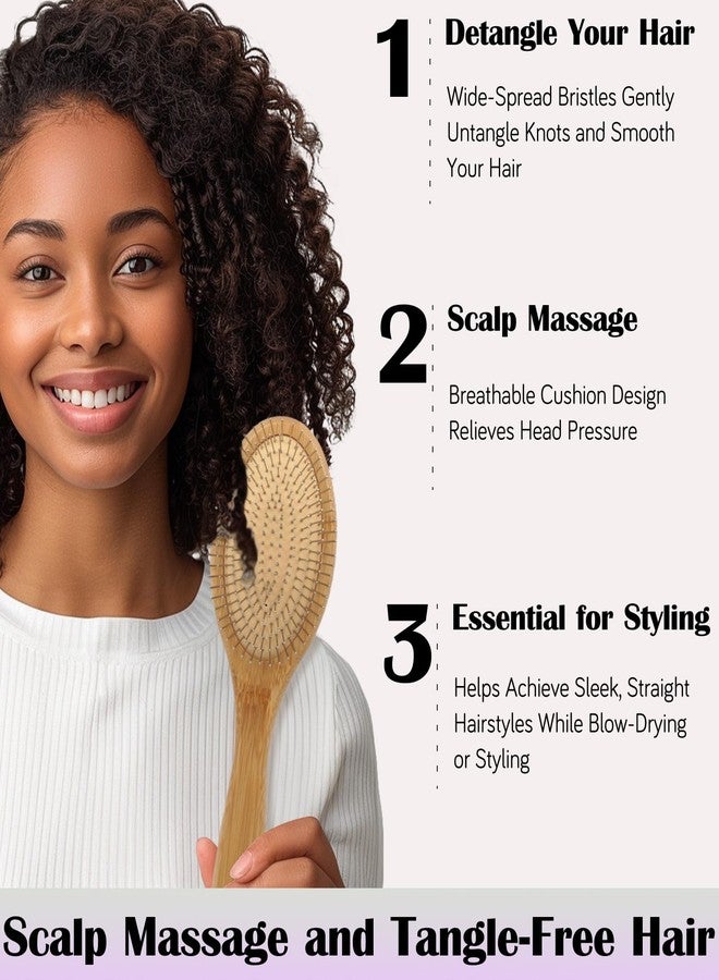 Zoolinn Bamboo Hair Brush, with Metal Bristles - Anti-Static, for Smoothing & Massage & Detangling, for All Hair Type, Men, Women - Image 4